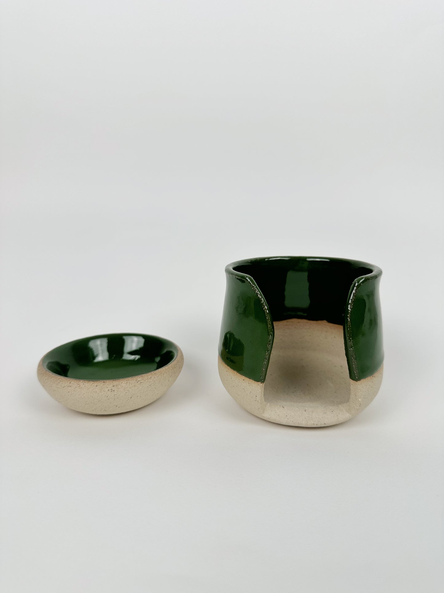 Handmade Ceramic Half Green Half Beige Wax Burner
