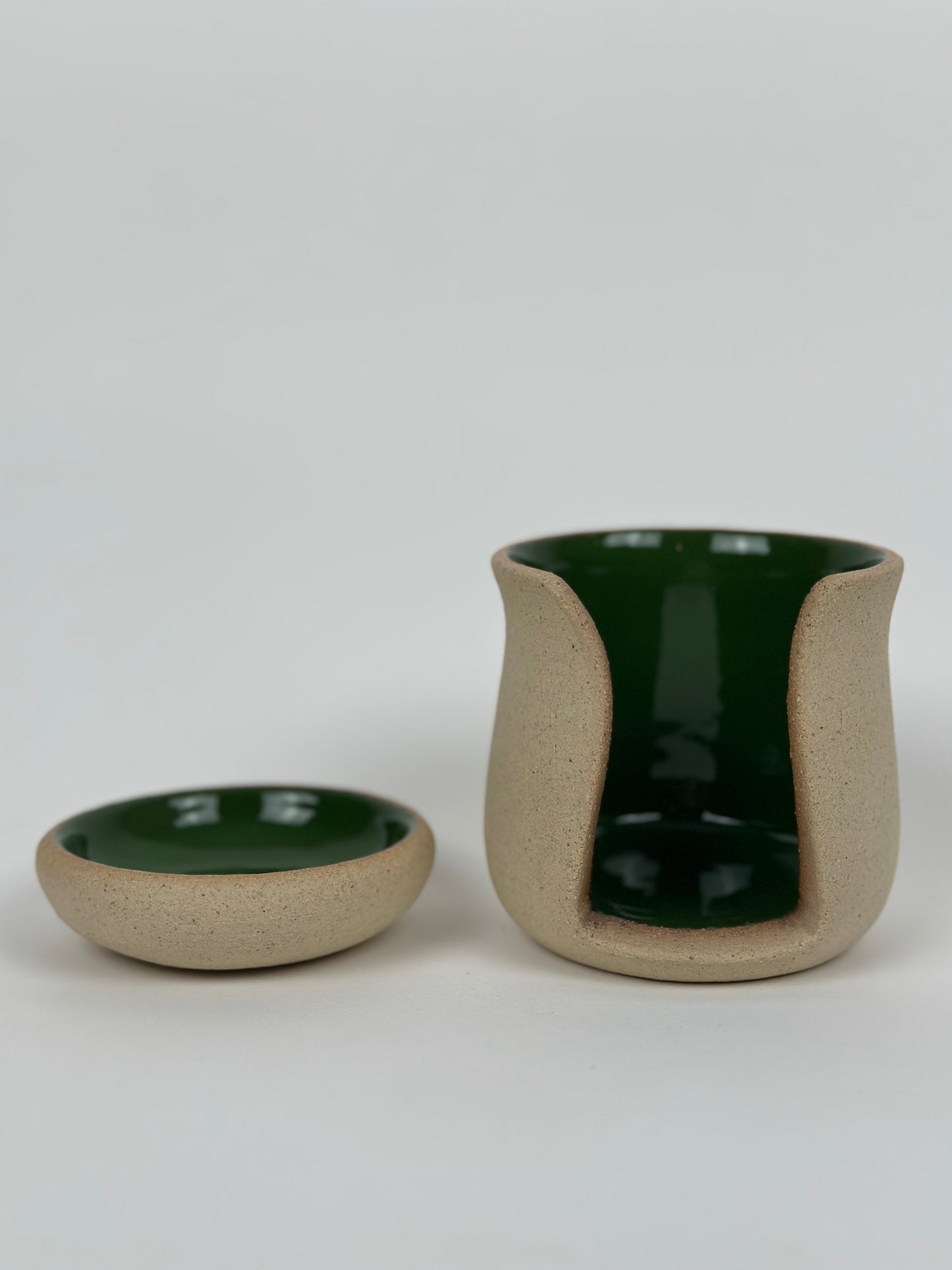 Handmade Ceramic Green & Beige Wax Burner