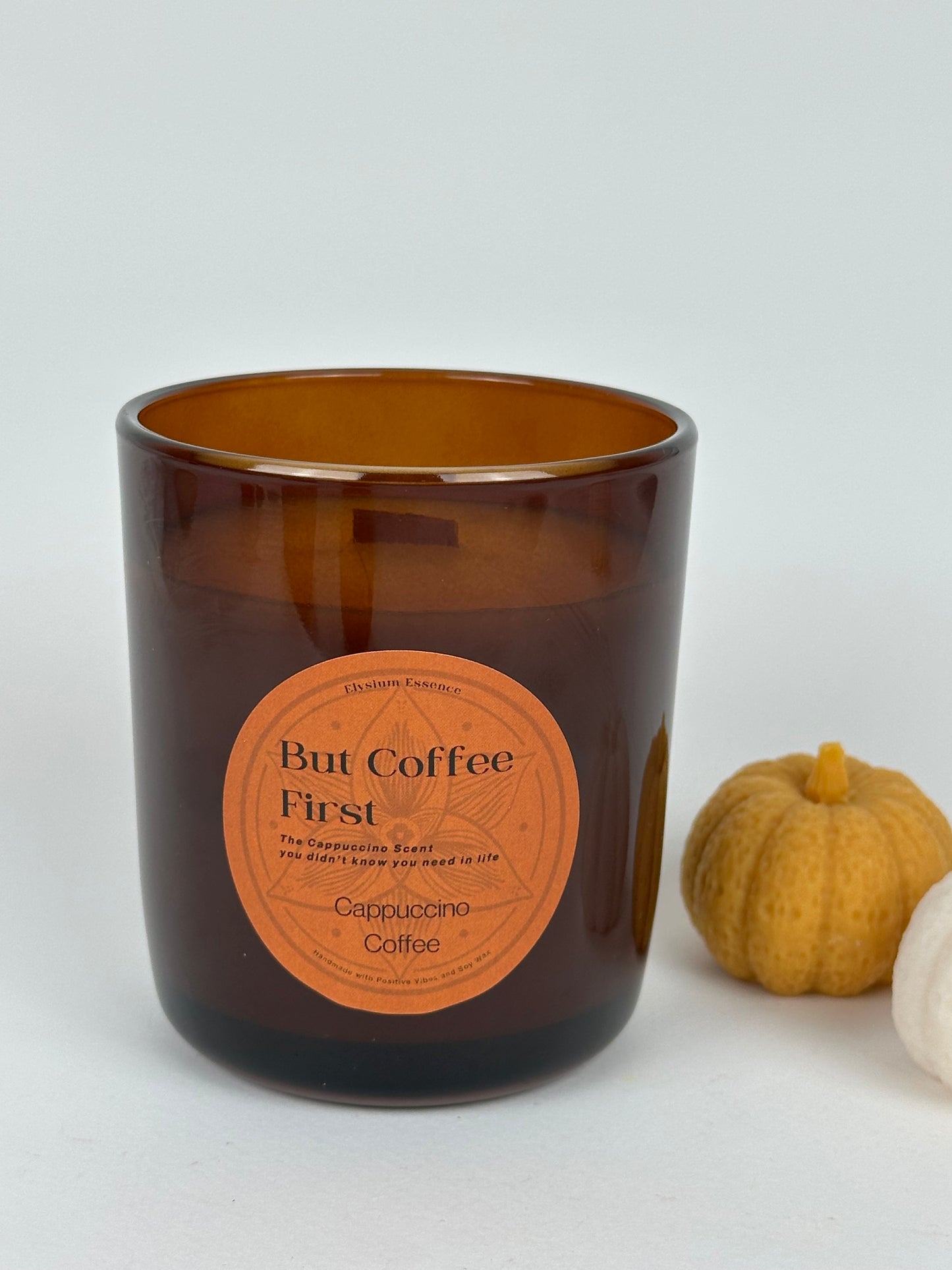 But Coffee First Scented Autumn Candle in Amber Jar