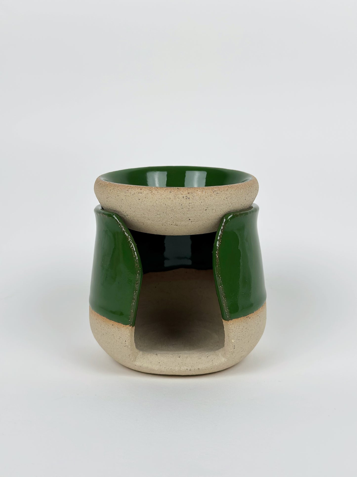 Handmade Ceramic Half Green Half Beige Wax Burner