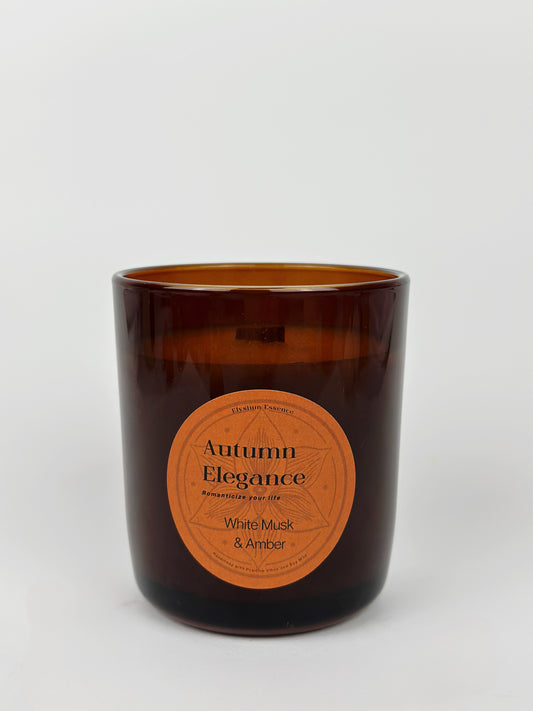 White Musk & Amber Autumn Scented Candle in Amber Jar