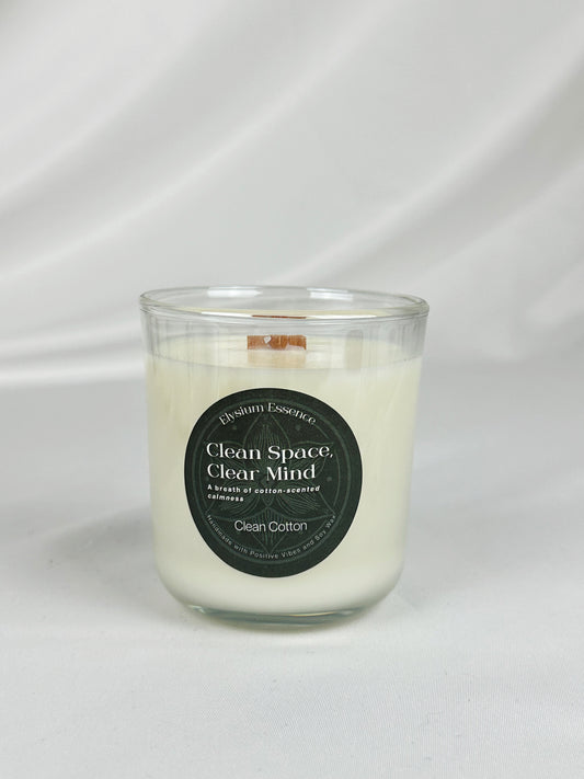 'Clean Space, Clear Mind' Soy Candle - Clean Cotton Scent 200g Container Candle