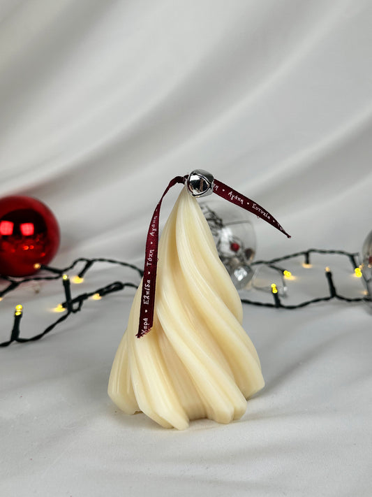 White & Green Twisted Christmas Tree Decorative Candle