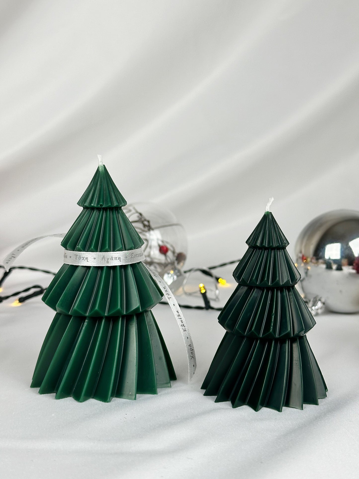 Festive Evergreen & White Tree Candle