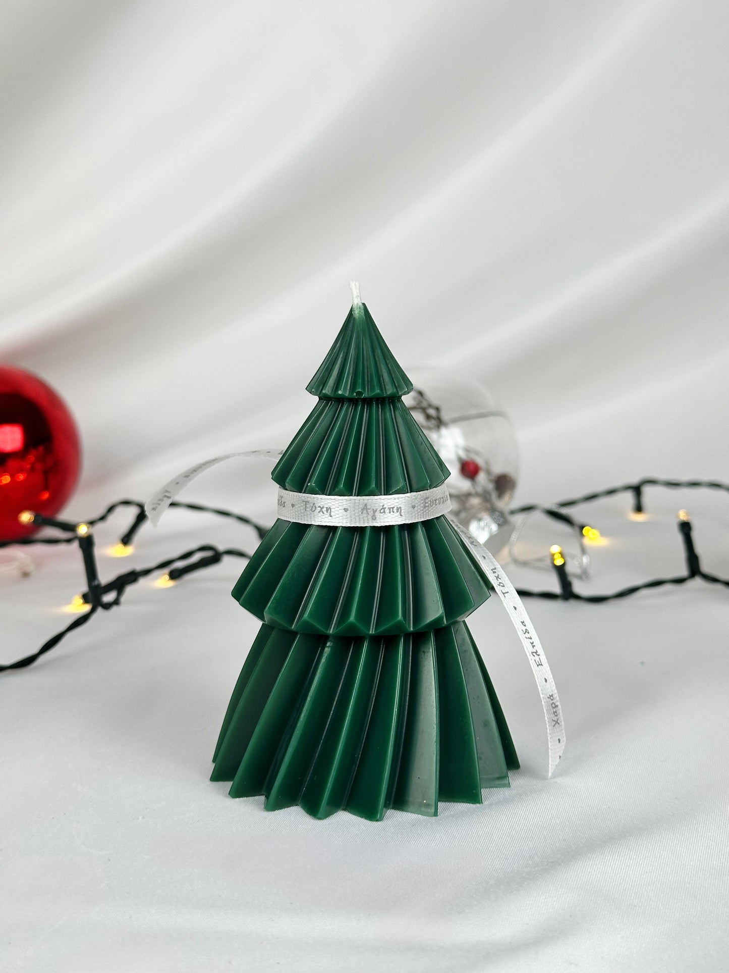Festive Evergreen & White Tree Candle