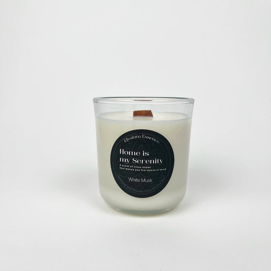 'Home is my Serenity' Soy Candle - White Musk Scent 200g Container Candle