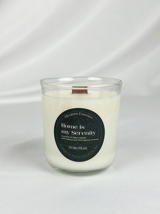 'Home is my Serenity' Soy Candle - White Musk Scent 200g Container Candle