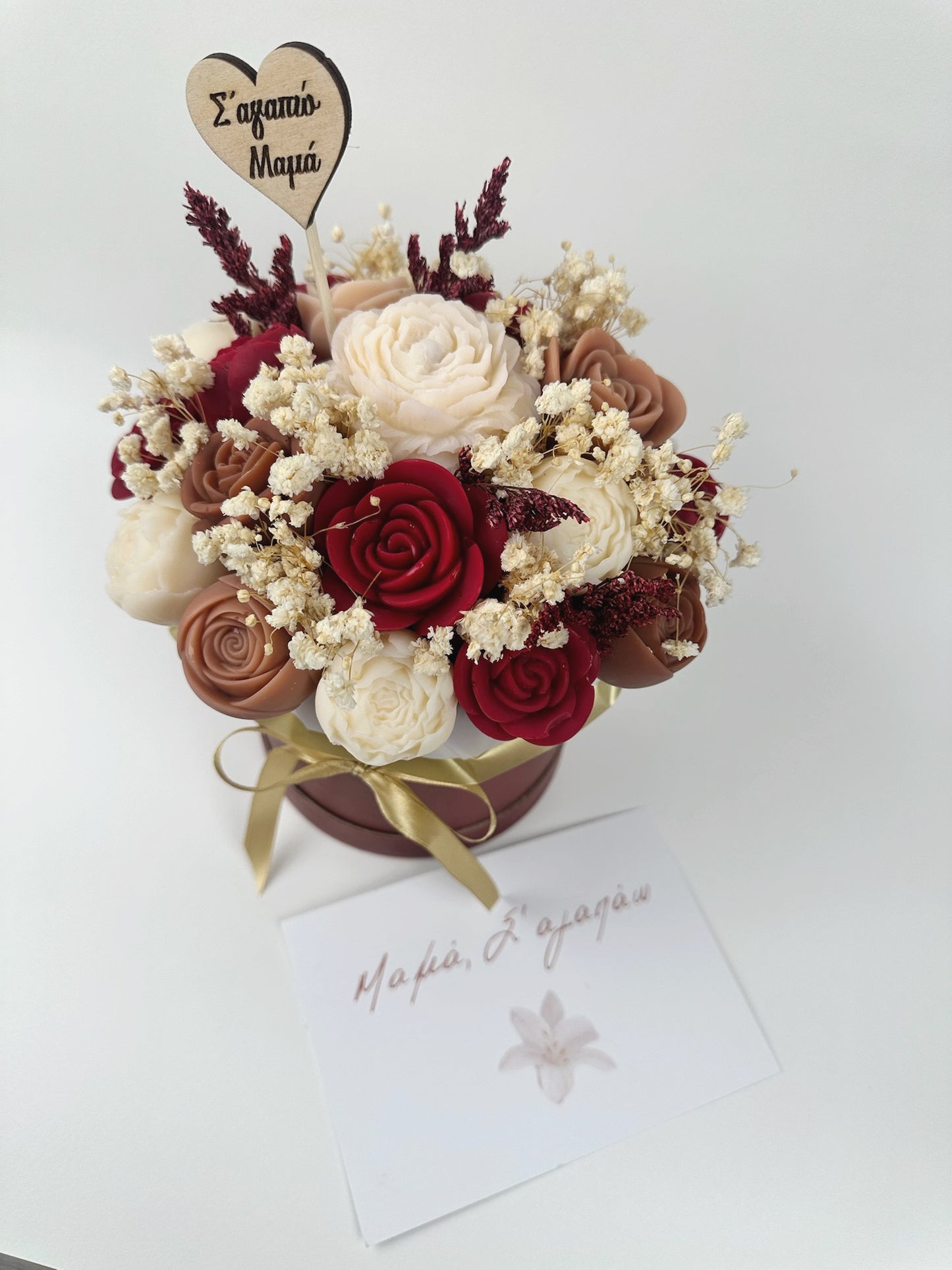 Red, Brown, White Candle Bouquet