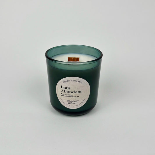 “I Am Abundant” Affirmation Scented Soy Candle – Blackberry & Peach Scent, 200g