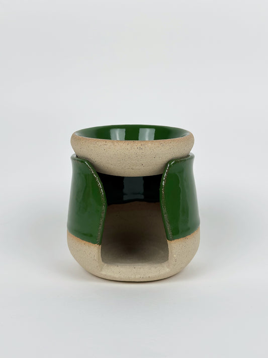 Handmade Ceramic Half Green Half Beige Wax Burner