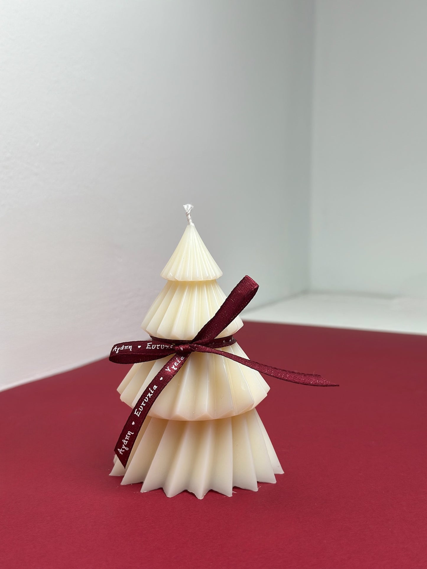 Festive Evergreen & White Tree Candle