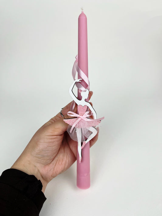 Pink Easter Candle with Ballerina Decoration